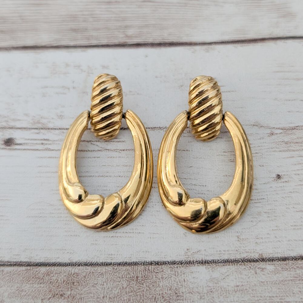 Vintage Stud Earrings Statement Gold Tone Stylish Dangle